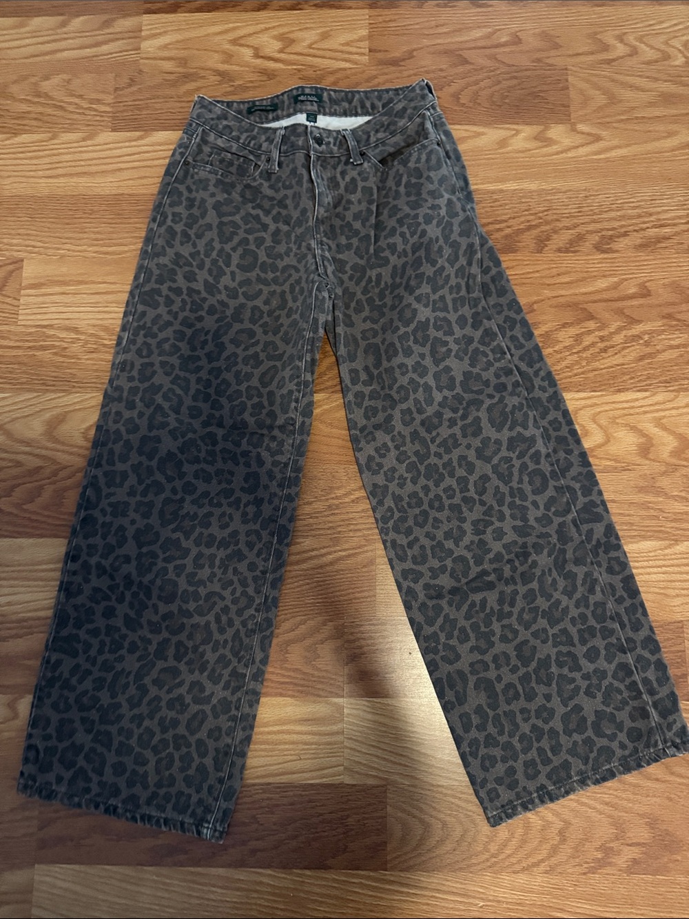 wild fable Black Leopard-Print Wide-Leg Jeans for women